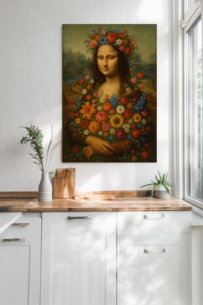 Illustration Poster Mona Lisa Blumen Portrait bunt