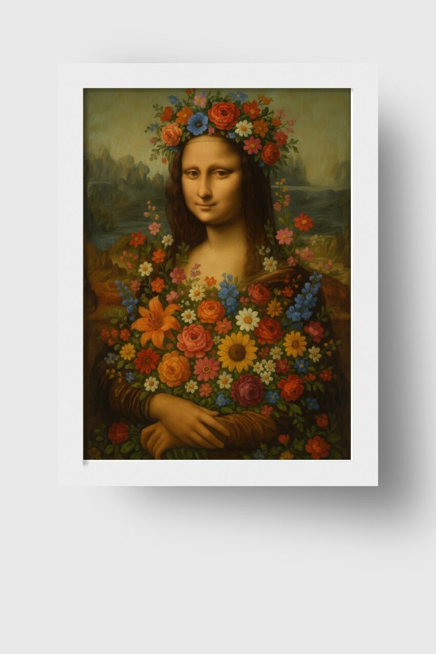 Illustration Poster Mona Lisa Blumen Portrait bunt