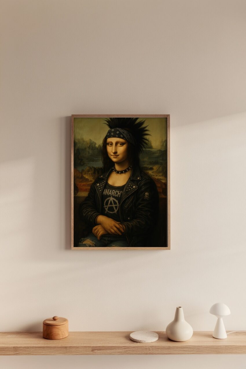 Illustration Poster Mona Lisa Punklederjacke schwarz