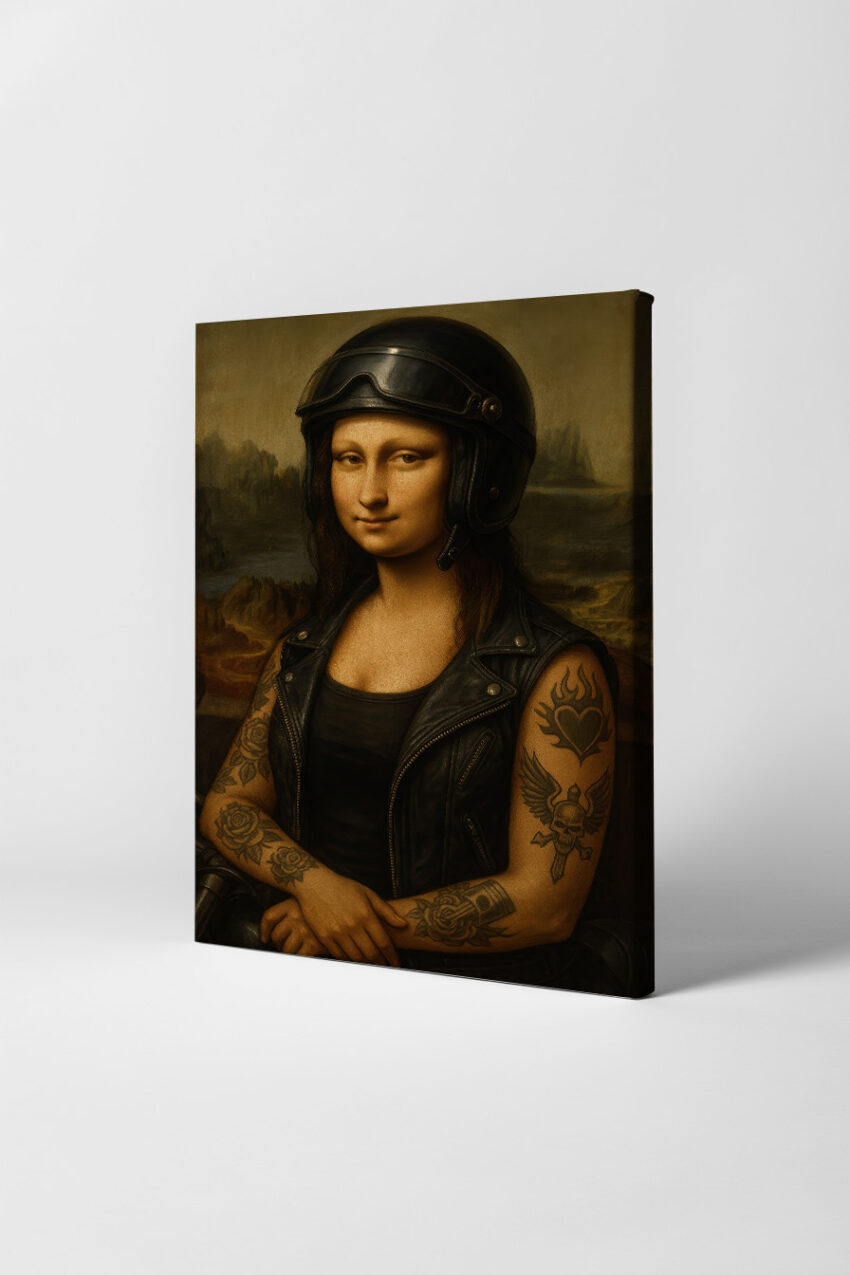 Illustration Poster Mona Lisa Rocker Tattoo Helm Lederweste