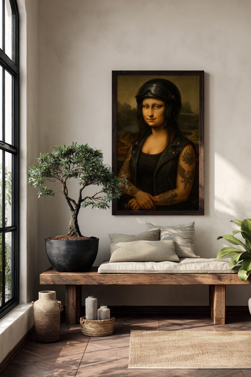 Illustration Poster Mona Lisa Rocker Tattoo Helm Lederweste