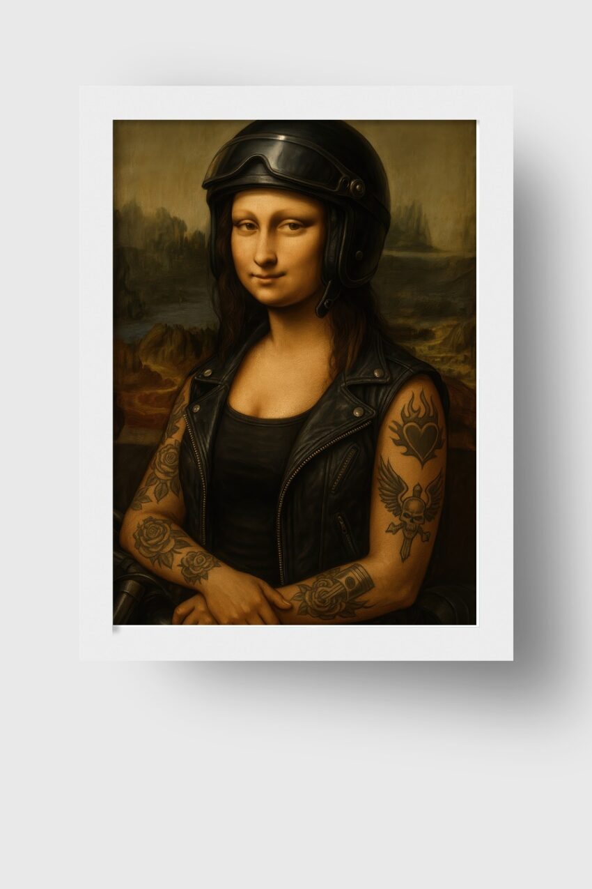 Illustration Poster Mona Lisa Rocker Tattoo Helm Lederweste