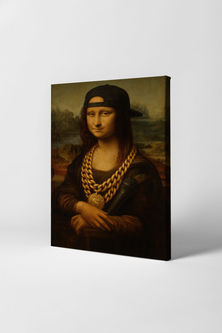 Fotografie Poster Mona Lisa Mikrofon Kapuze goldene Kette
