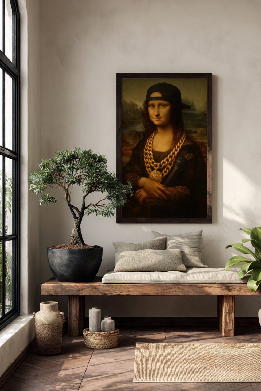 Fotografie Poster Mona Lisa Mikrofon Kapuze goldene Kette