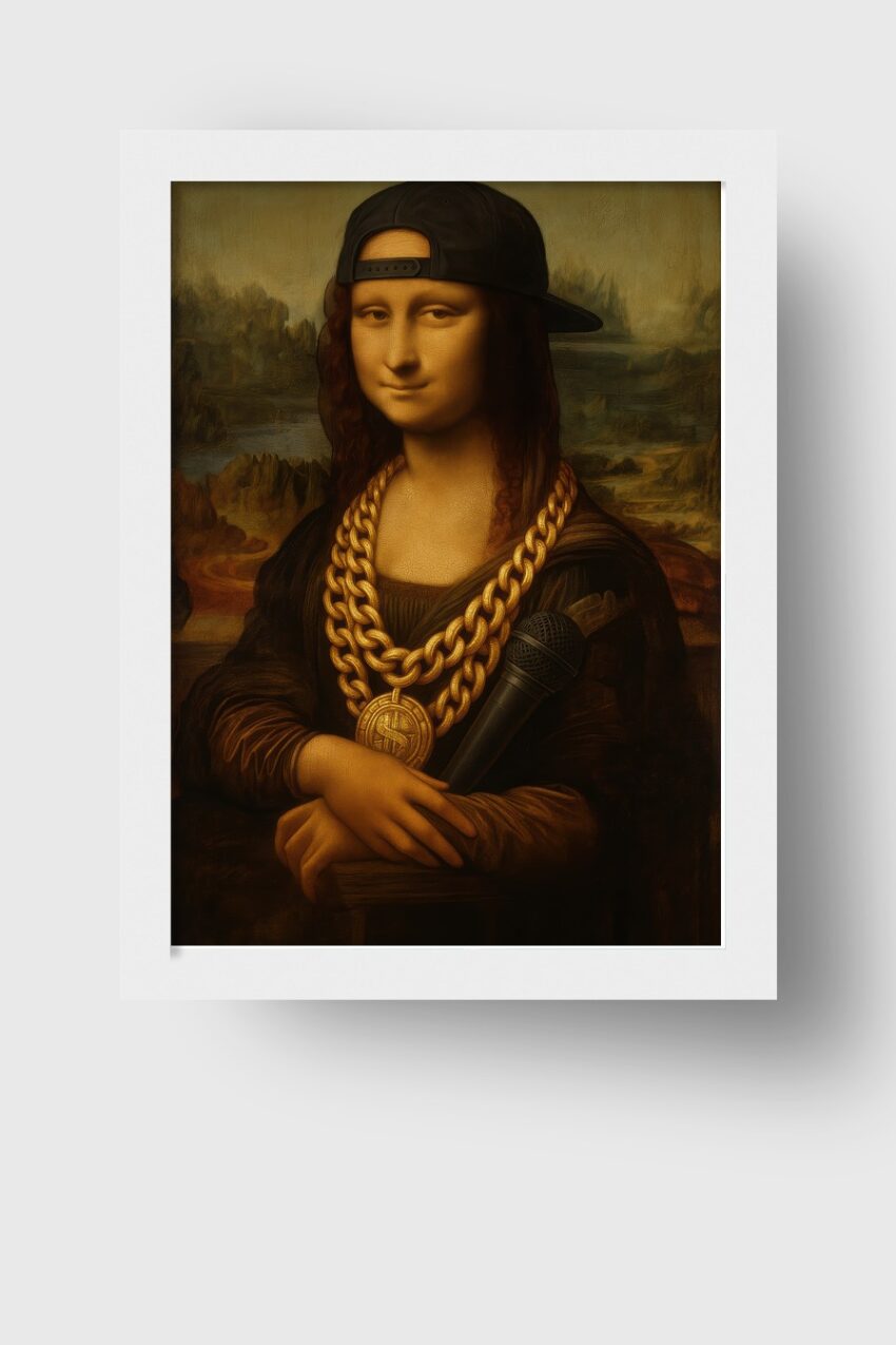 Fotografie Poster Mona Lisa Mikrofon Kapuze goldene Kette