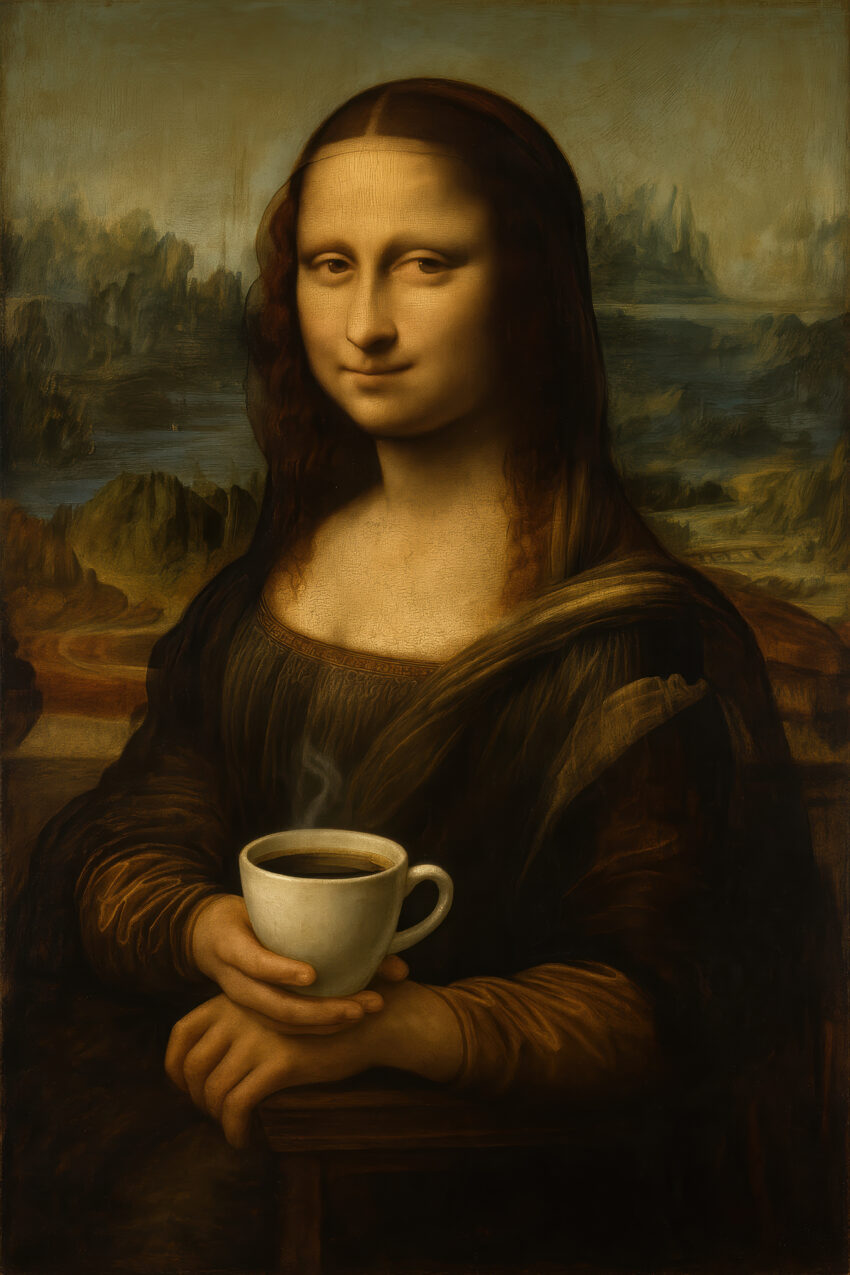 Malerei Poster Mona Lisa Frau Kaffee Tasse braun