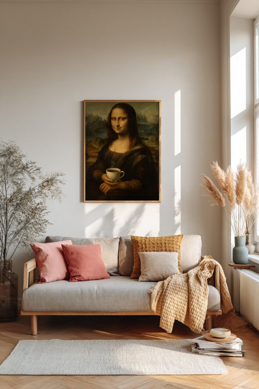 Malerei Poster Mona Lisa Frau Kaffee Tasse braun