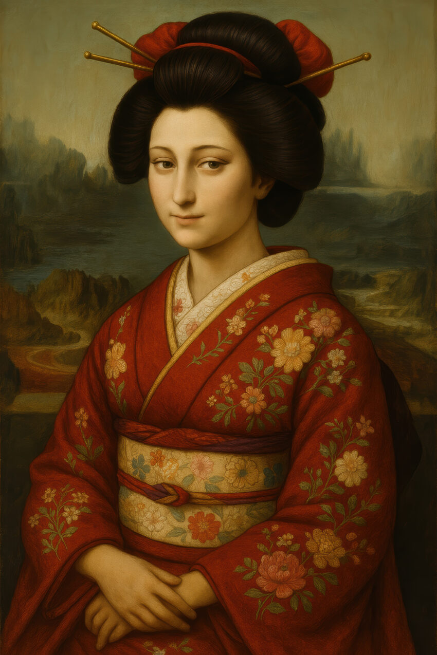 Fotografie Poster Asiatische Frau Kimono rot