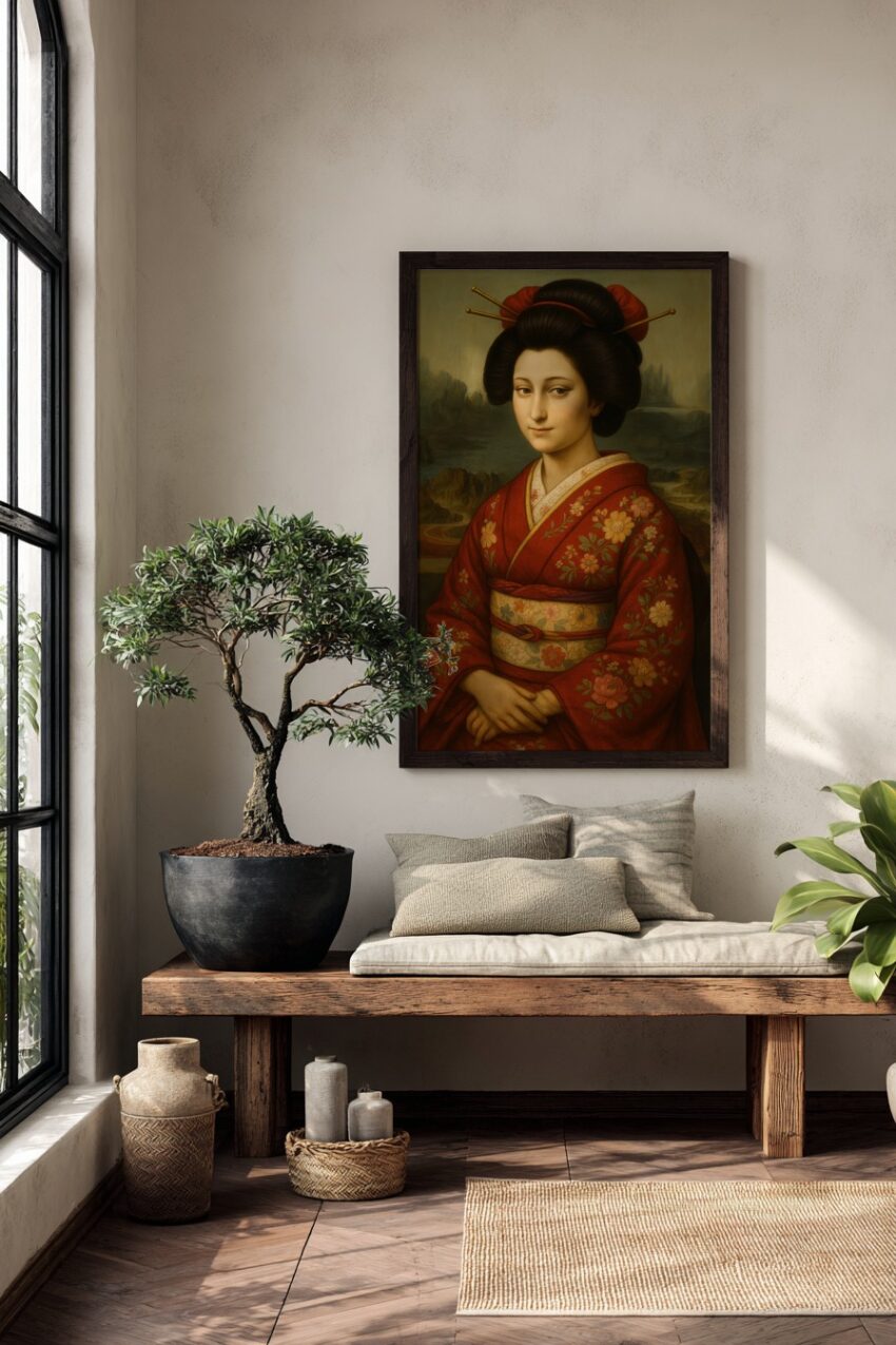 Fotografie Poster Asiatische Frau Kimono rot