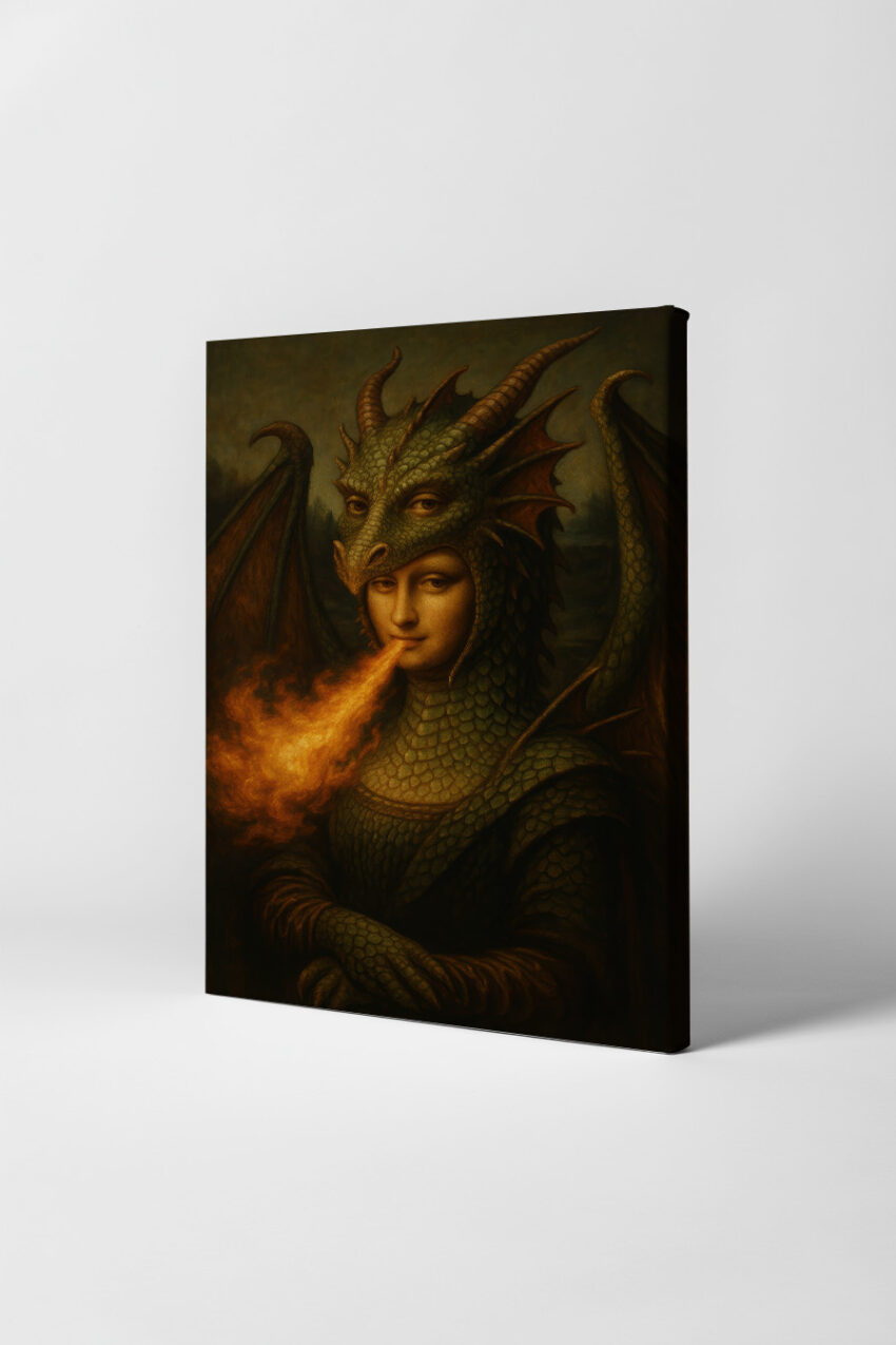 Illustration Poster Mona Lisa Drache Feuer züngelnd