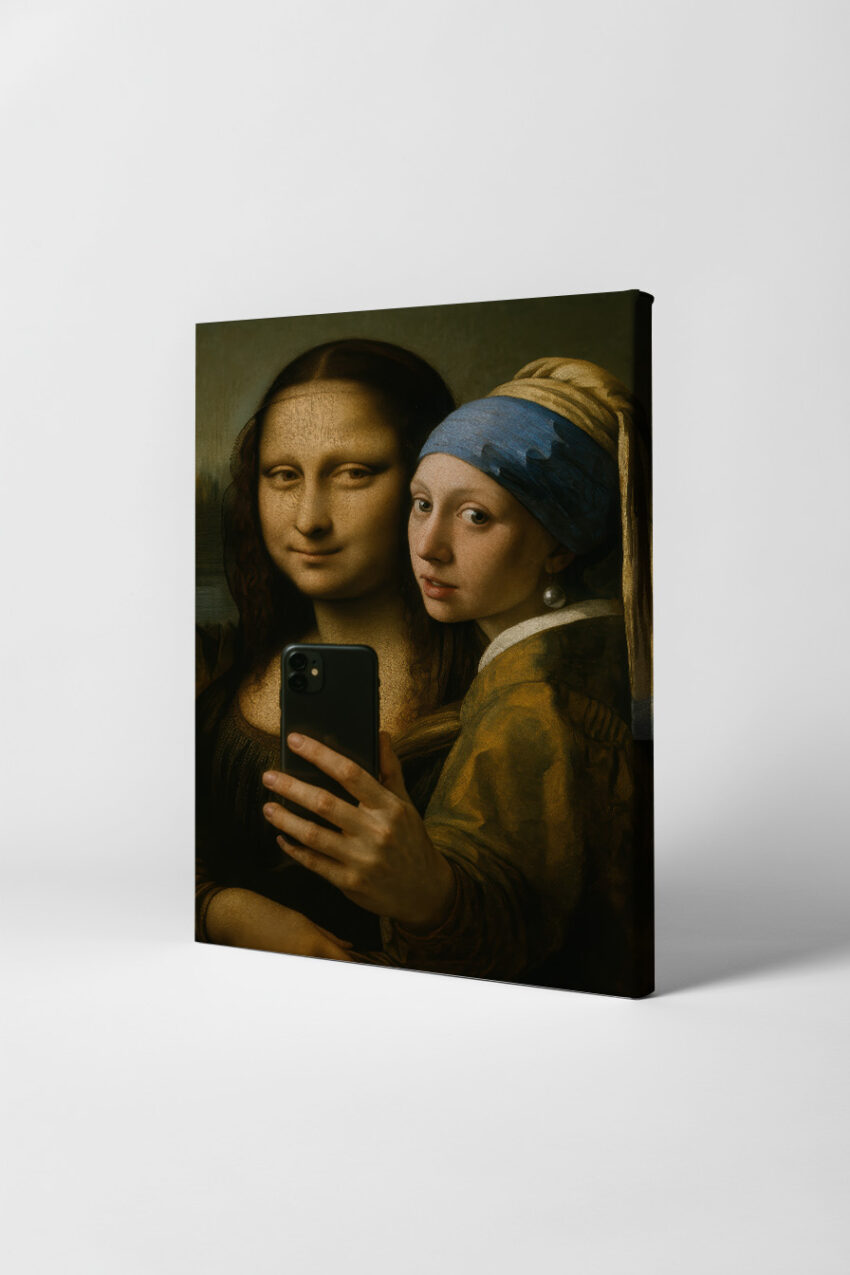 Fotografie Poster Mona Lisa Mädchen mit Perle Selfie Smartphone