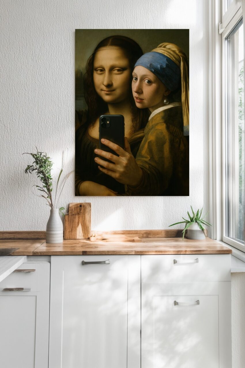 Fotografie Poster Mona Lisa Mädchen mit Perle Selfie Smartphone