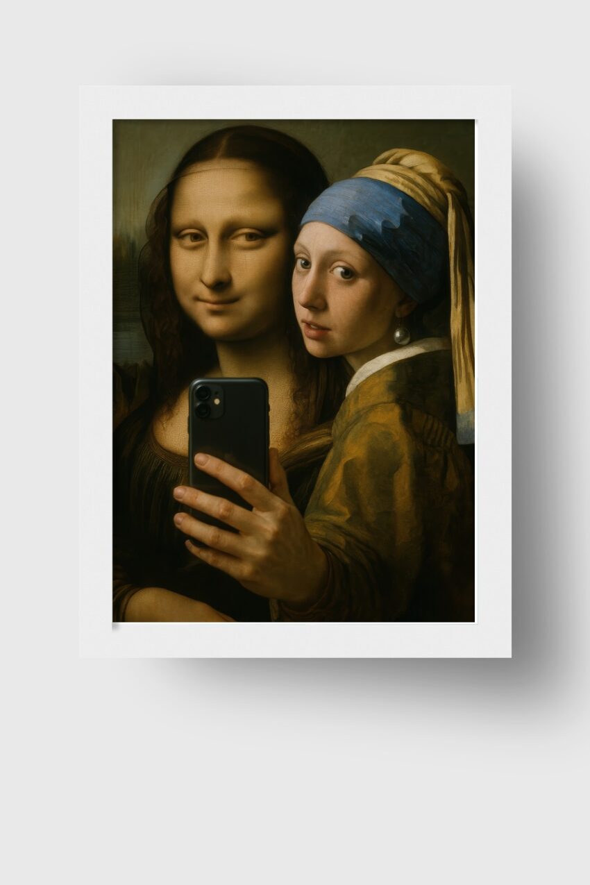 Fotografie Poster Mona Lisa Mädchen mit Perle Selfie Smartphone