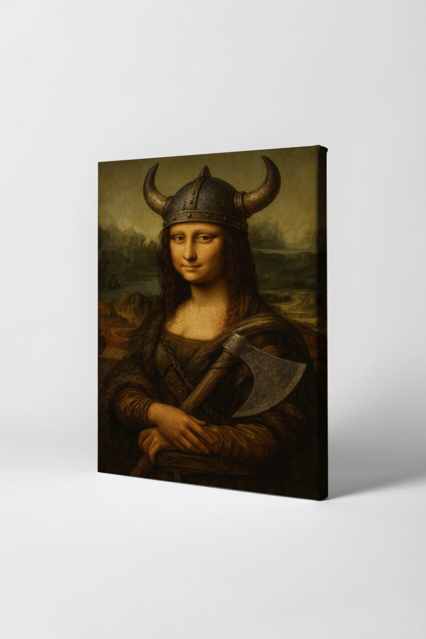 Illustration Poster Mona Lisa Wikingerhelm Axt