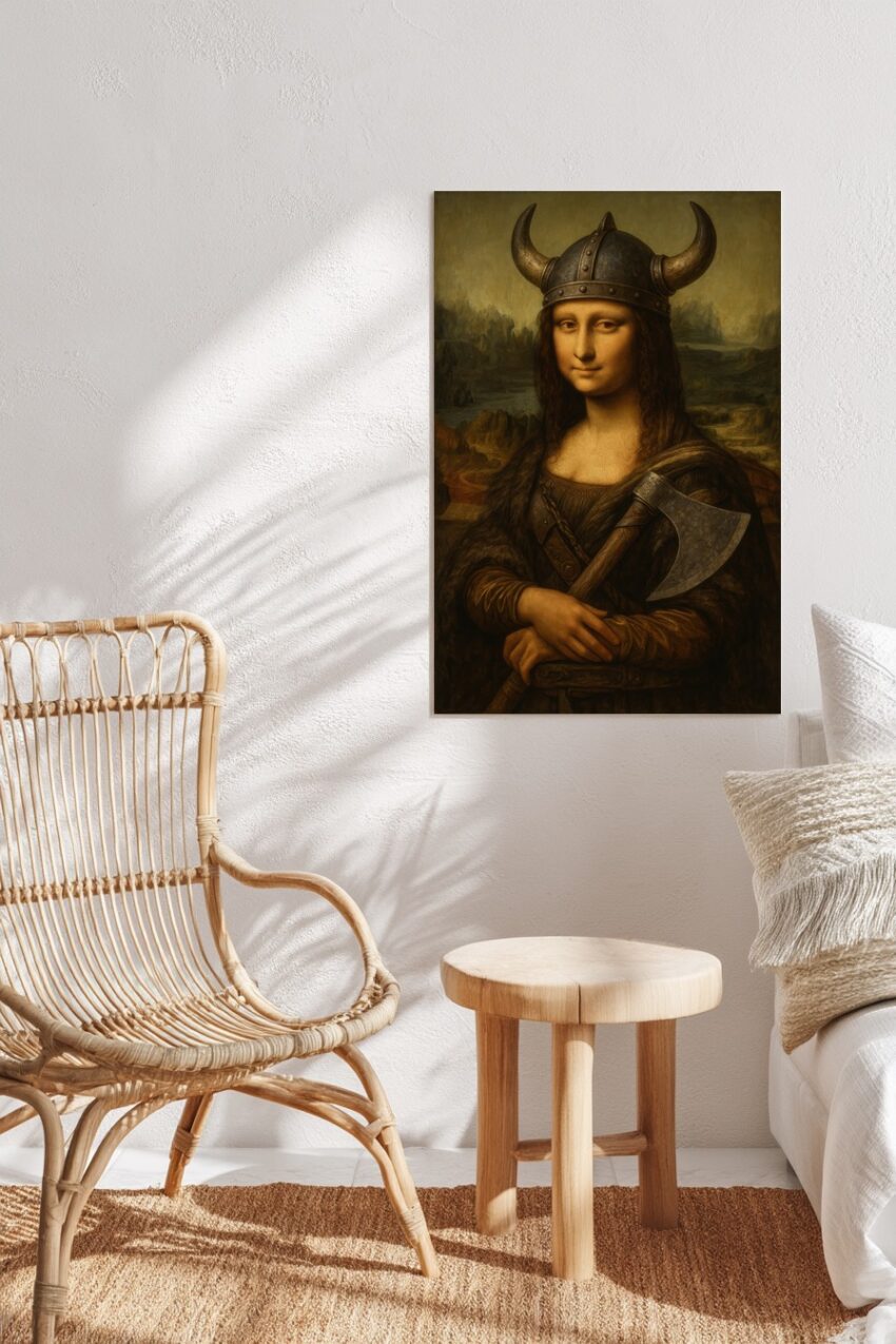 Illustration Poster Mona Lisa Wikingerhelm Axt
