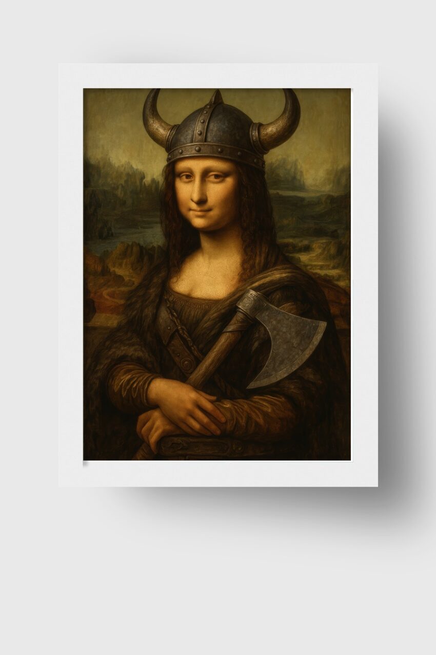 Illustration Poster Mona Lisa Wikingerhelm Axt