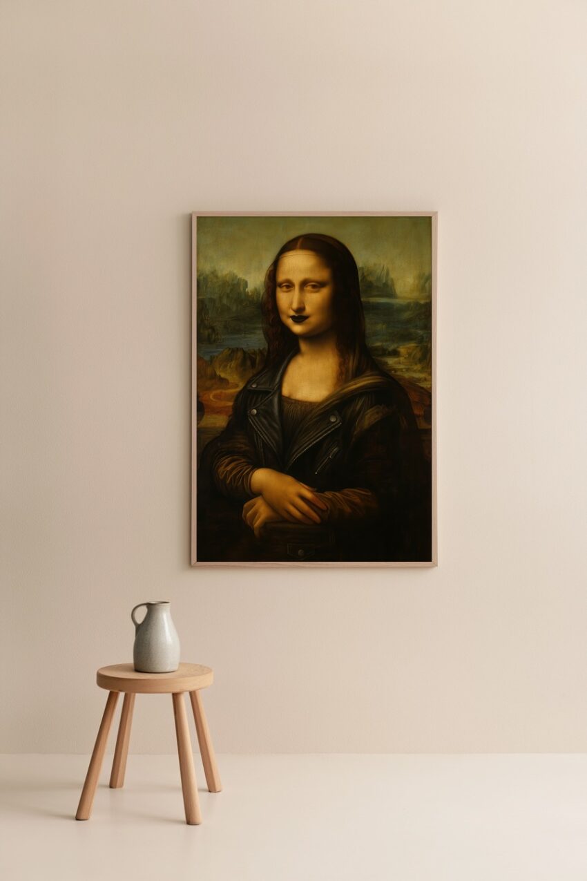 Illustration Poster Mona Lisa Lederjacke schwarz vintage