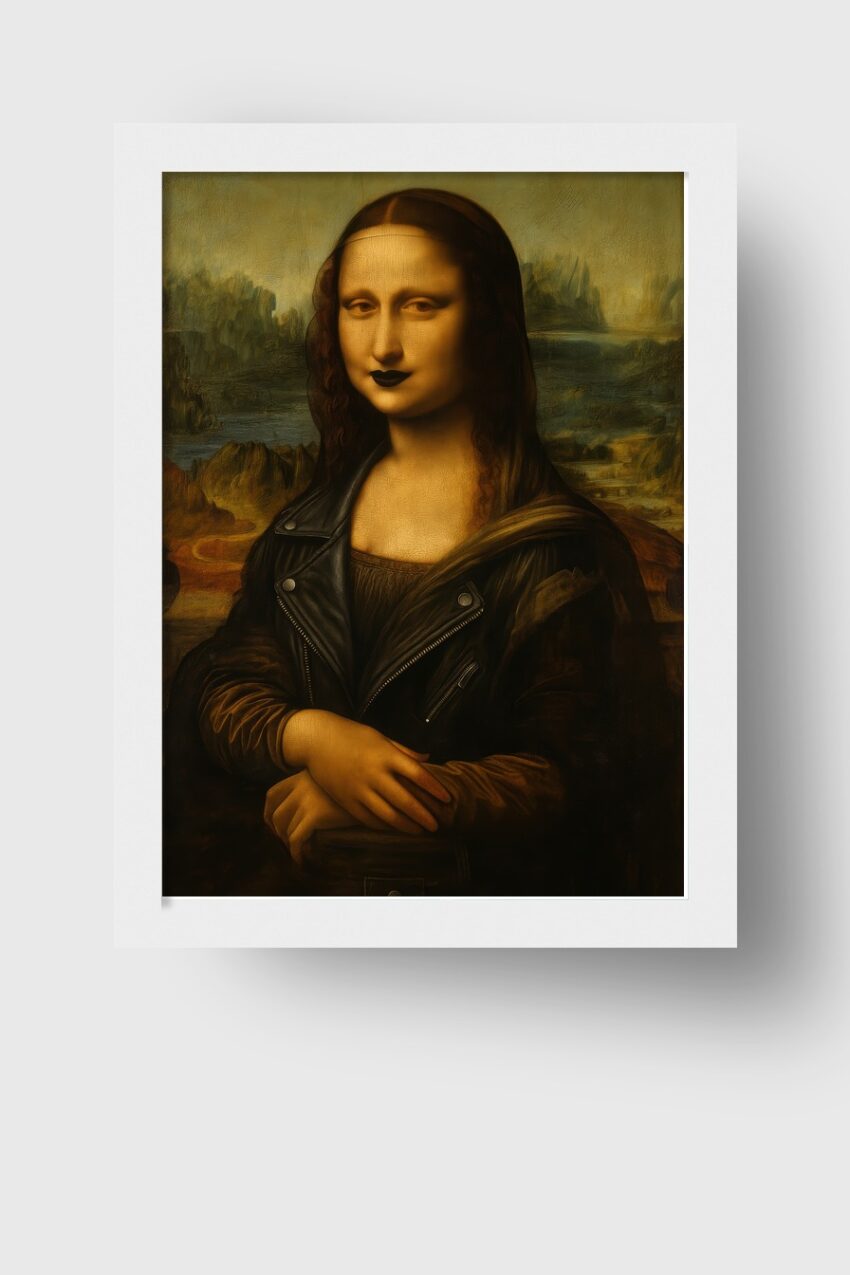 Illustration Poster Mona Lisa Lederjacke schwarz vintage