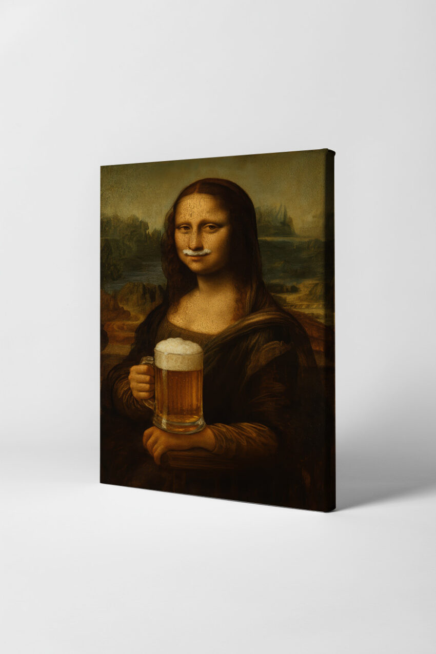 Illustration Poster Mona Lisa Bier Glas Vintage nostalgisch