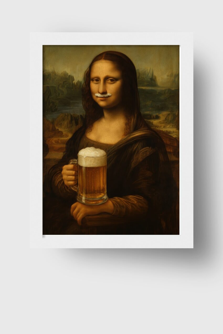 Illustration Poster Mona Lisa Bier Glas Vintage nostalgisch