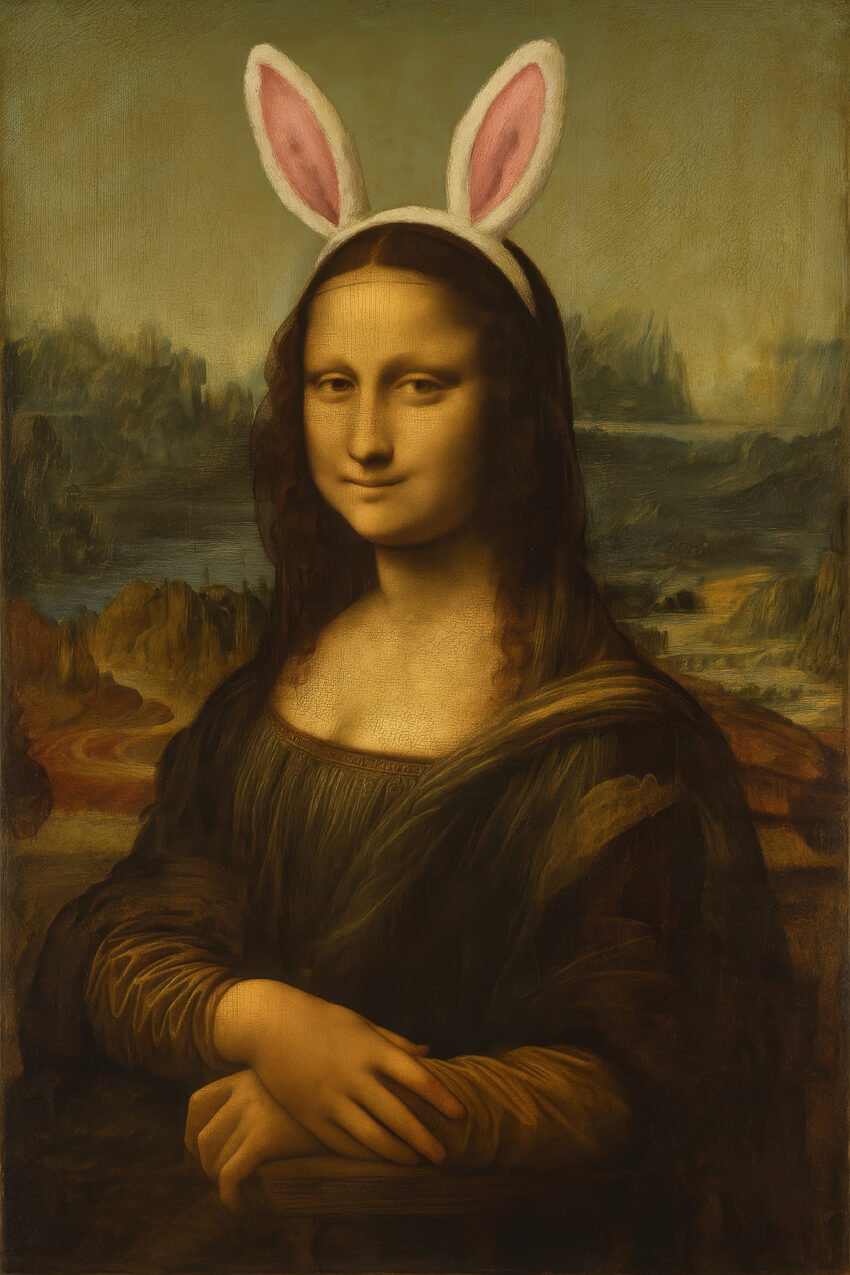 Illustration Poster Mona Lisa Hasenohren Nostalgisch