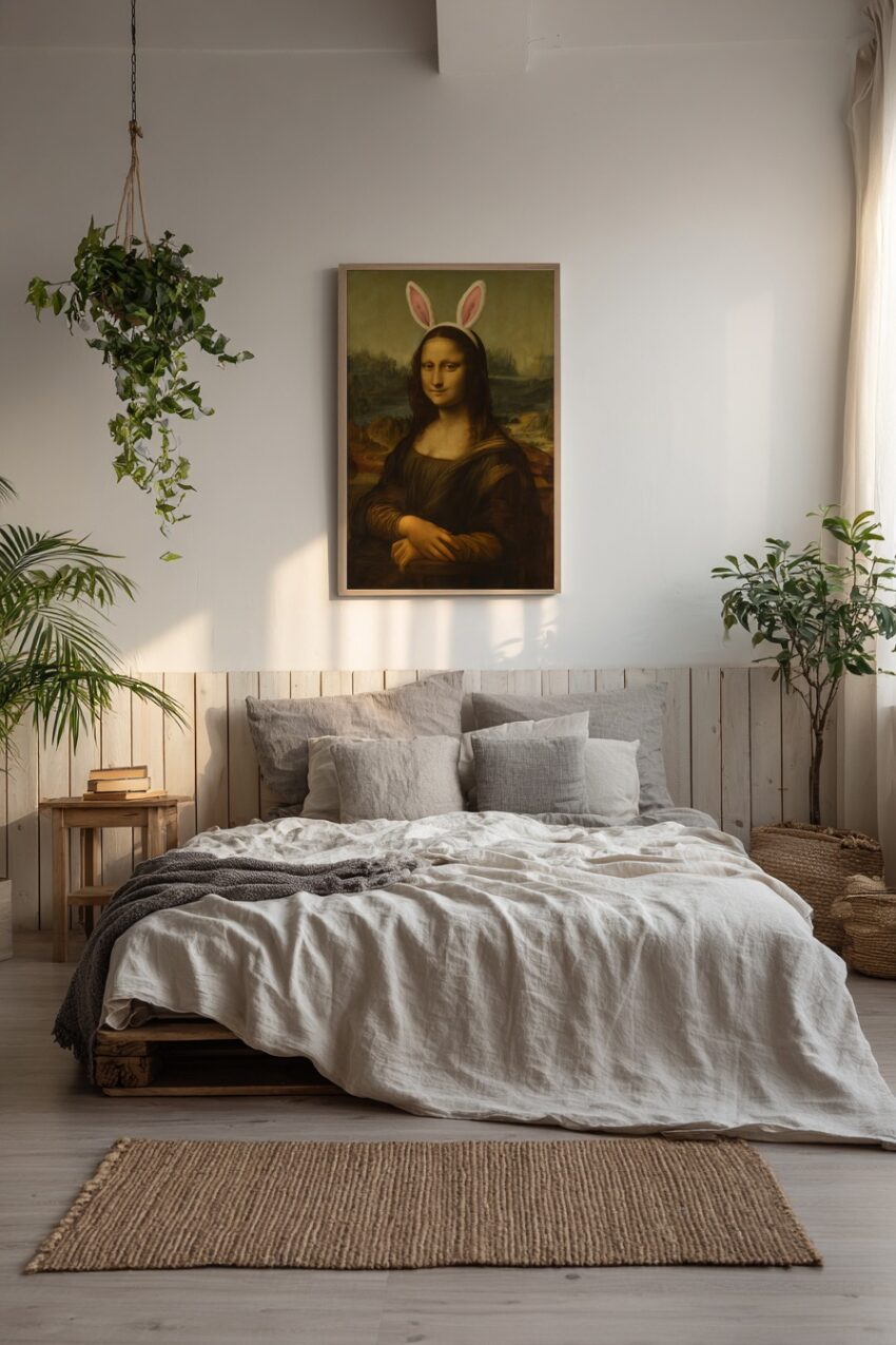 Illustration Poster Mona Lisa Hasenohren Nostalgisch