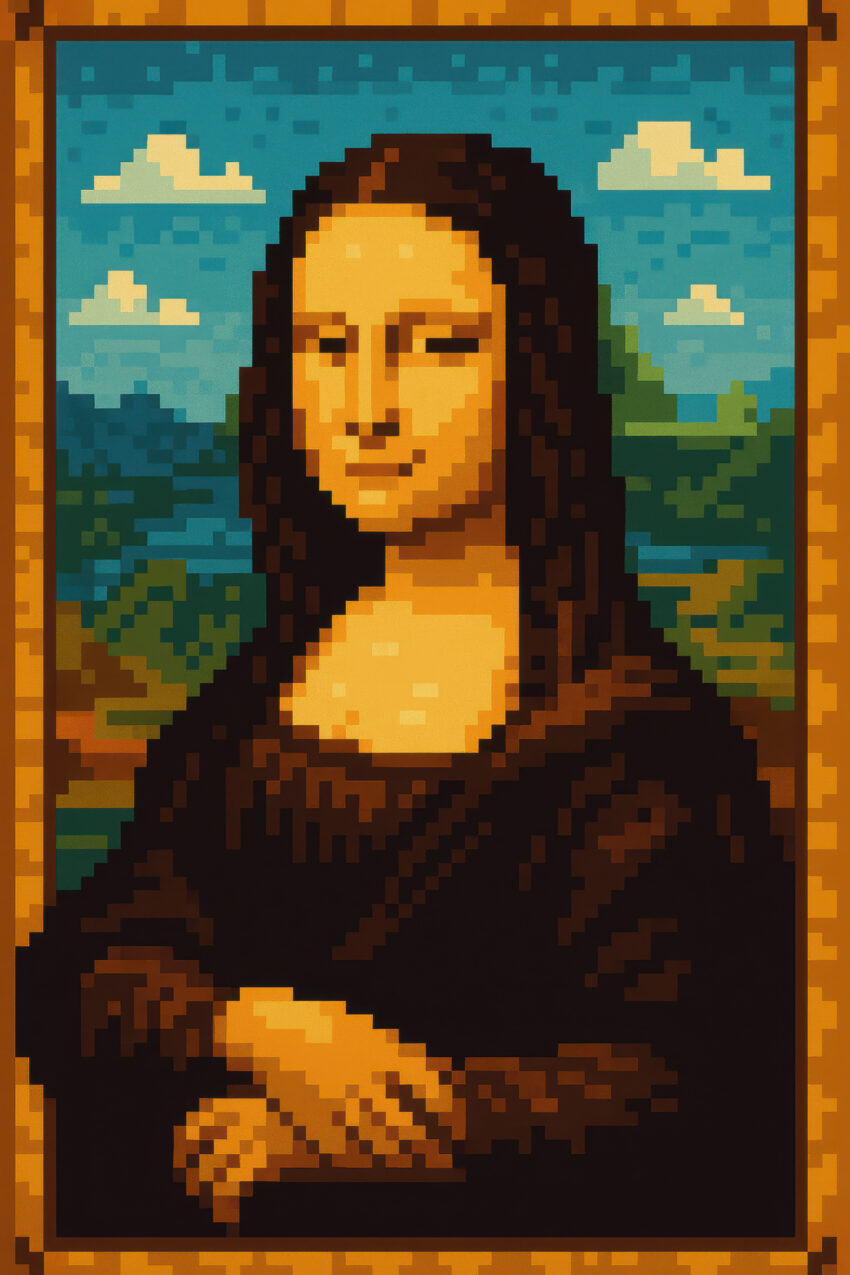 Digitale Kunst Poster Mona Lisa Pixel Retro braun orange