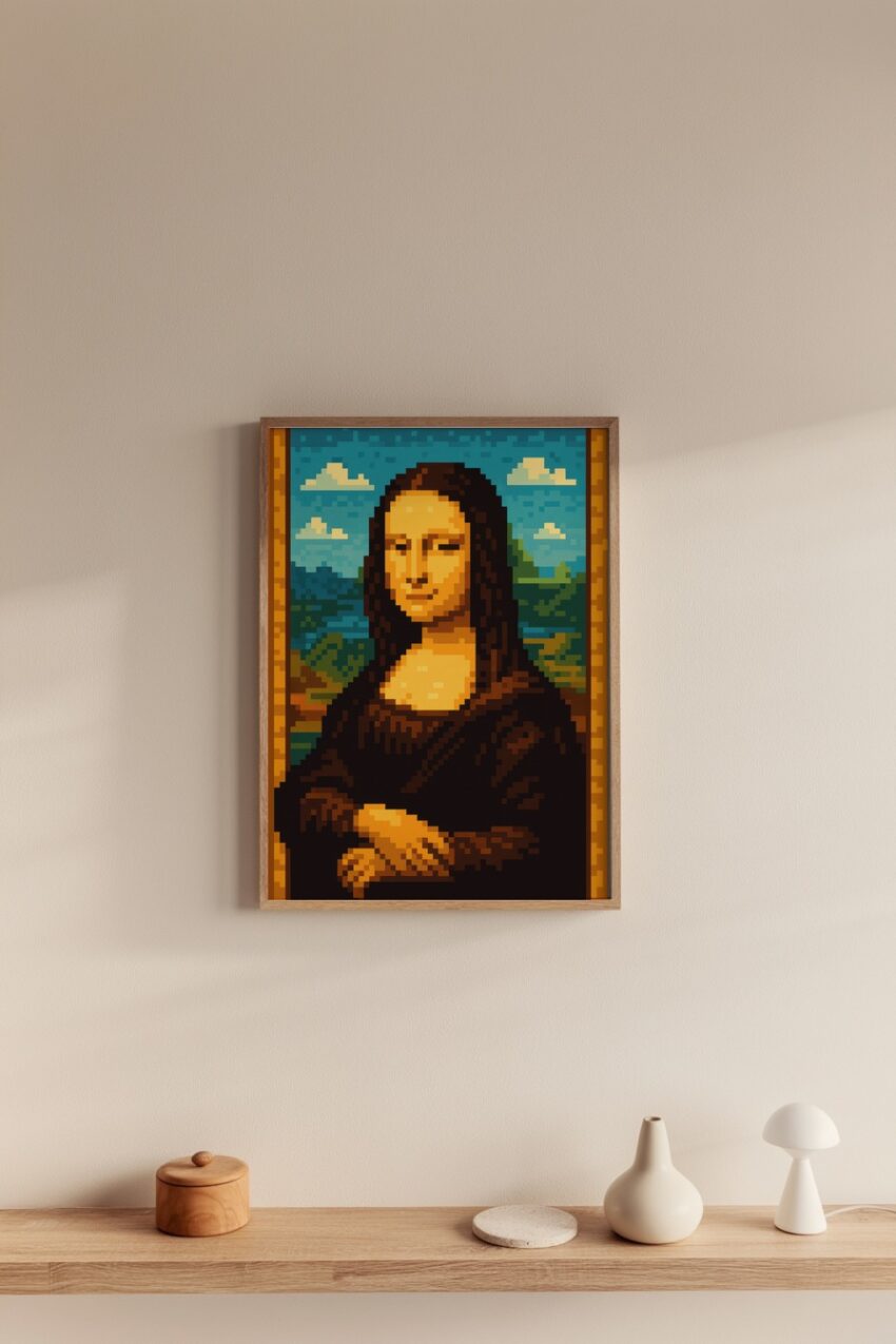 Digitale Kunst Poster Mona Lisa Pixel Retro braun orange