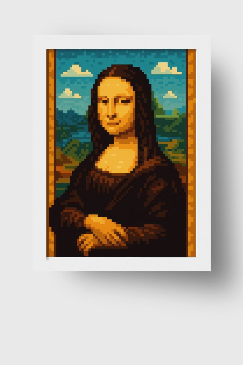 Digitale Kunst Poster Mona Lisa Pixel Retro braun orange