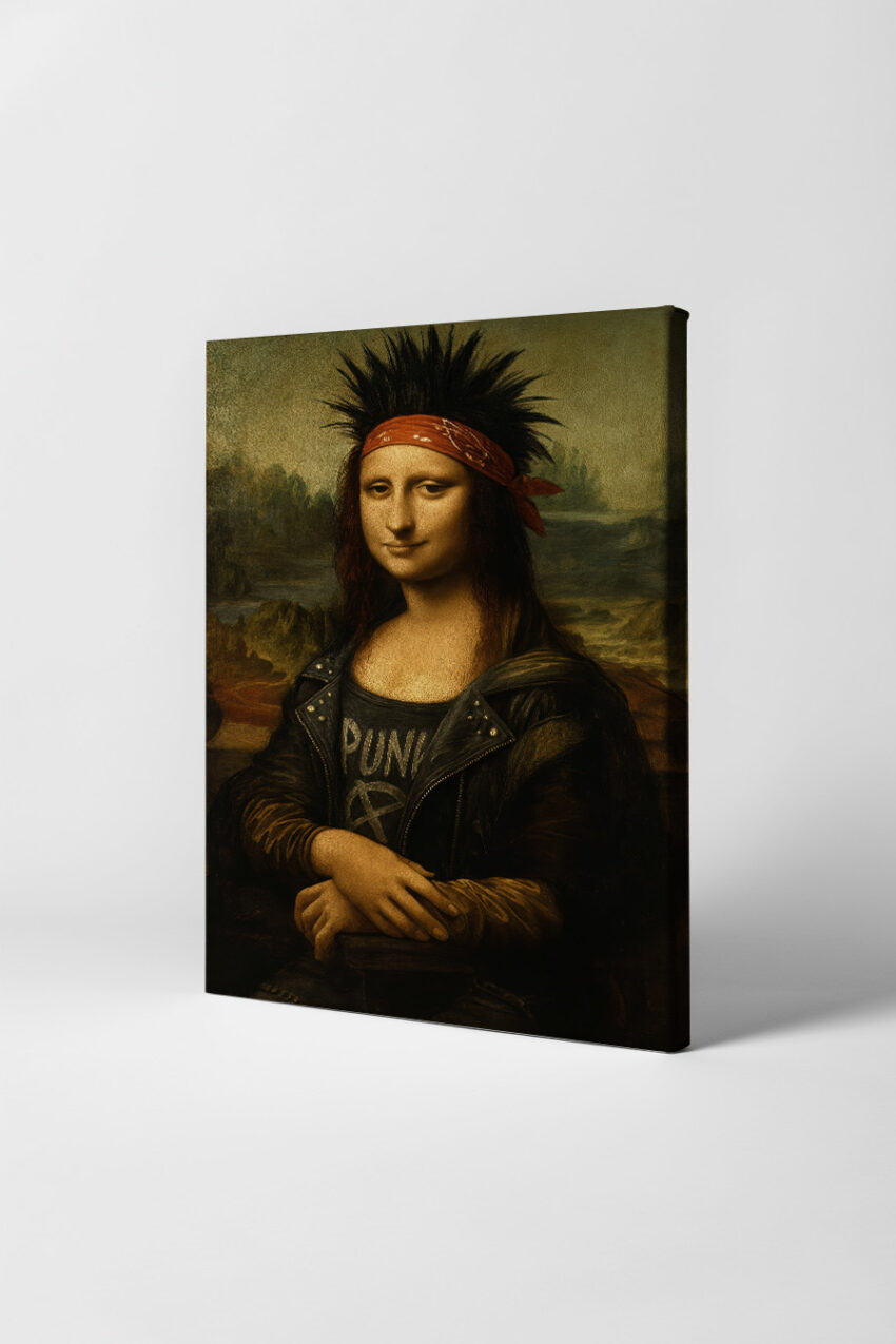 Illustration Poster Mona Lisa Punk Frisur Lederjacke