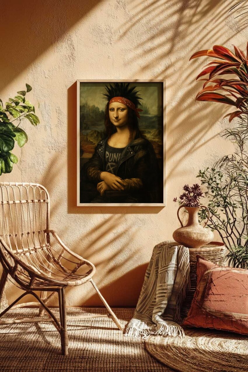 Illustration Poster Mona Lisa Punk Frisur Lederjacke