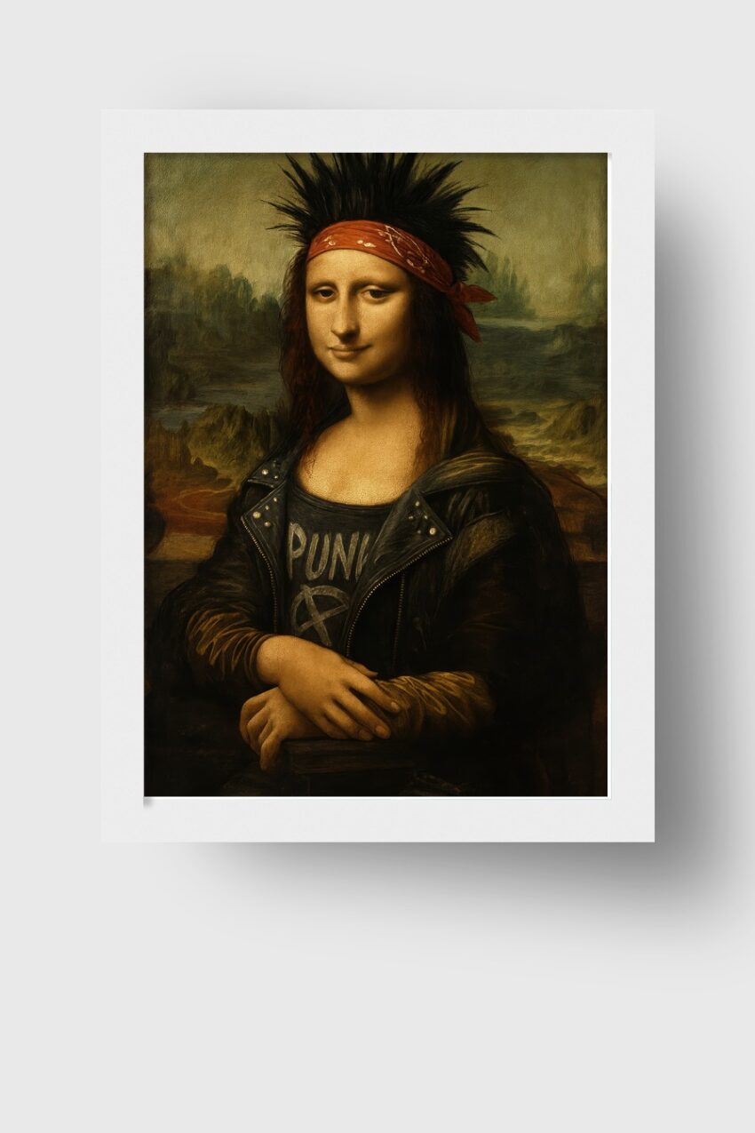 Illustration Poster Mona Lisa Punk Frisur Lederjacke