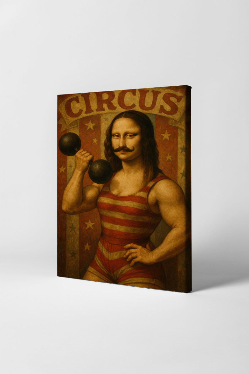 Illustration Poster Zirkusathlet Mona Lisa vintage braun