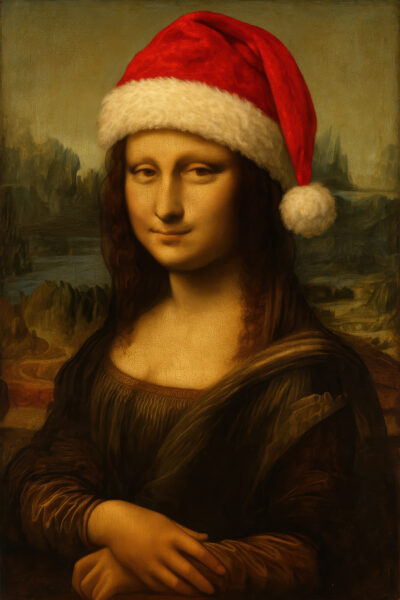 Mona Lisa Weihnachtsmütze Gerahmt