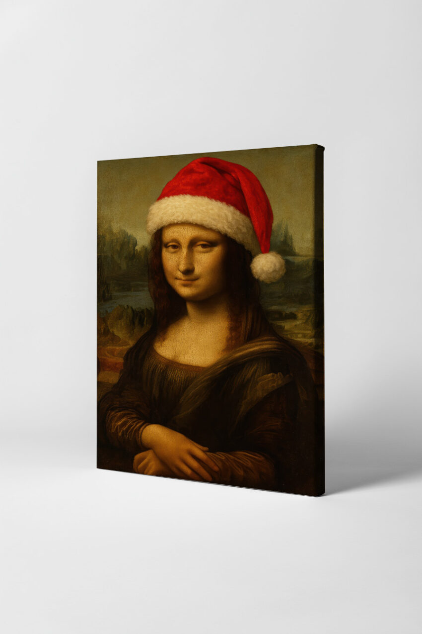 Illustration Poster Mona Lisa Weihnachtsmütze rot weiß