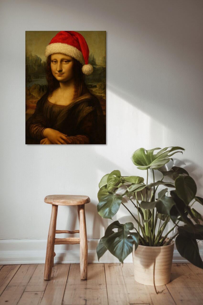 Illustration Poster Mona Lisa Weihnachtsmütze rot weiß