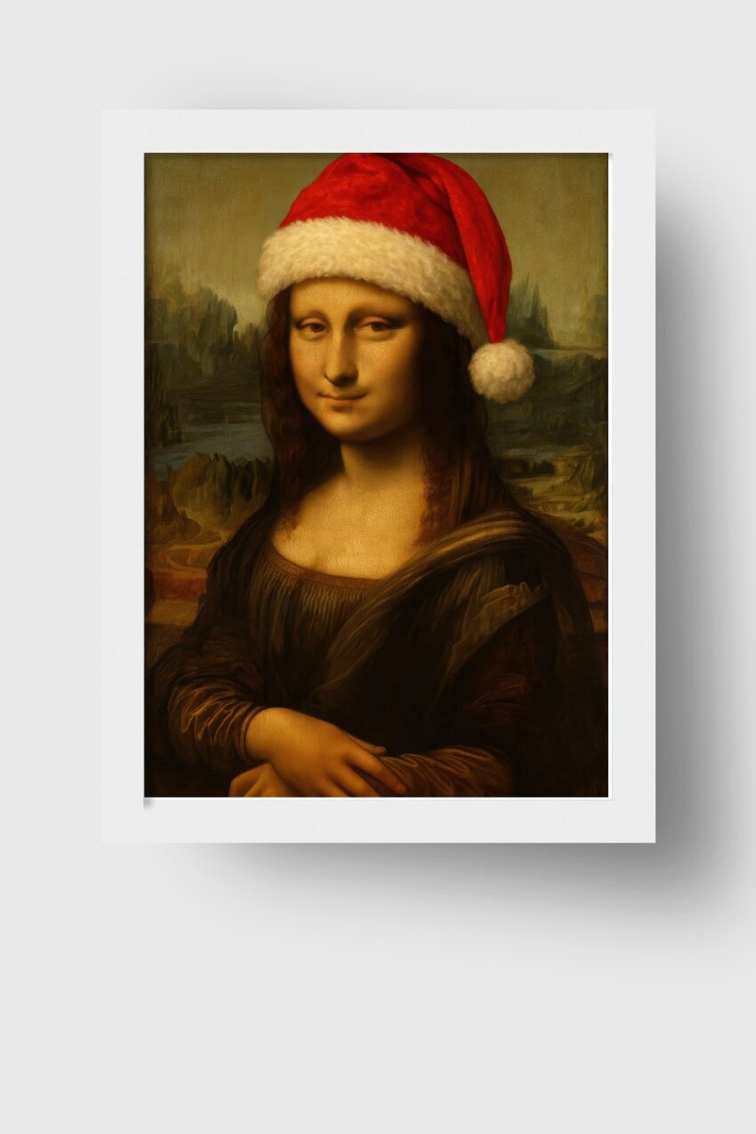 Illustration Poster Mona Lisa Weihnachtsmütze rot weiß