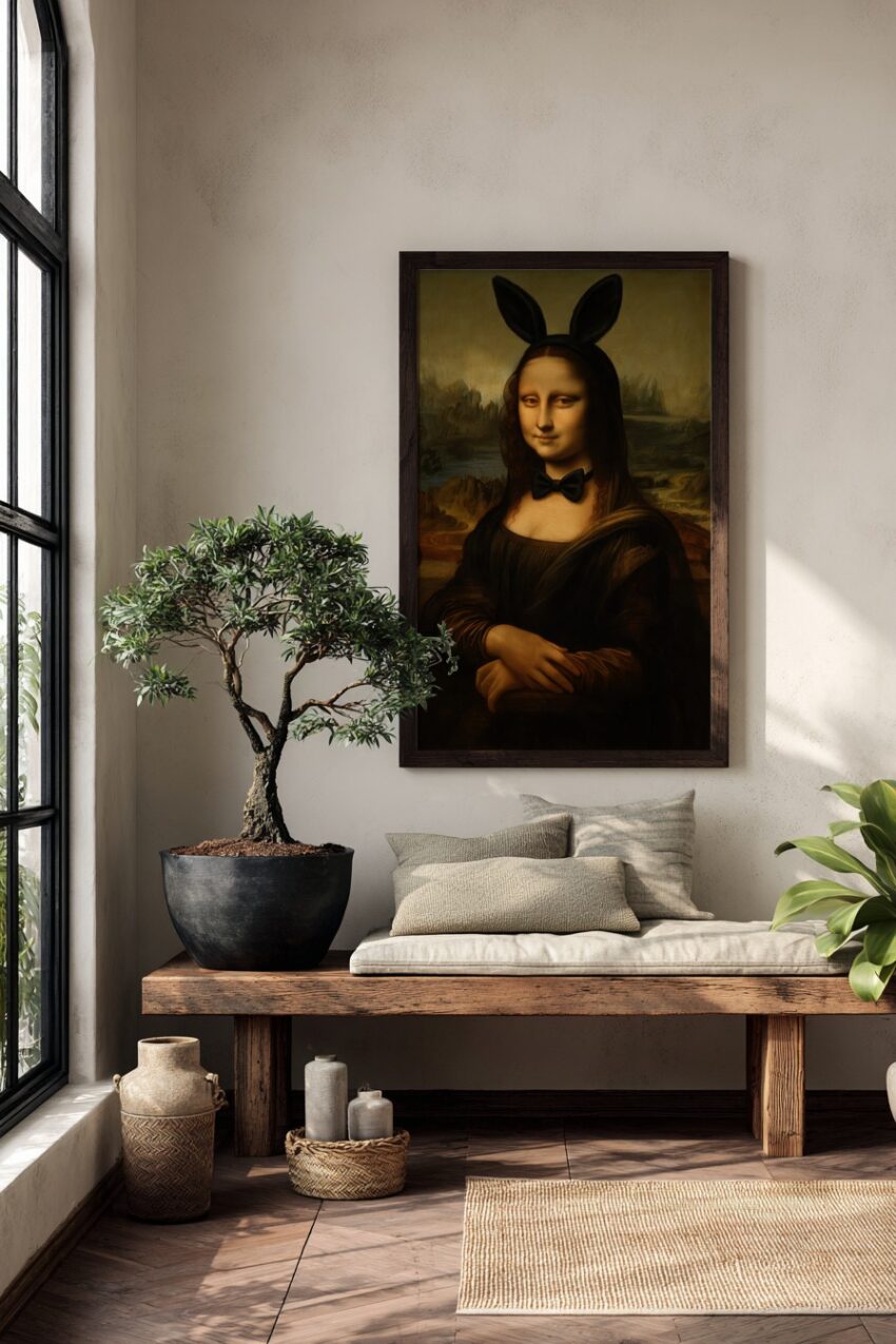 VINTAGE Poster Mona Lisa Hase Fliege