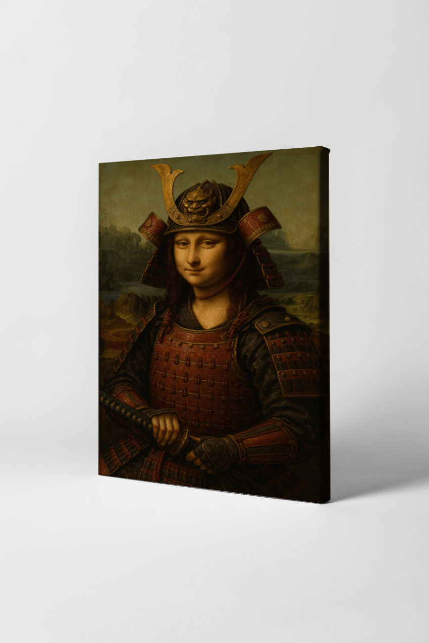 Illustration Poster Mona Lisa Samurai historische Rüstung braun