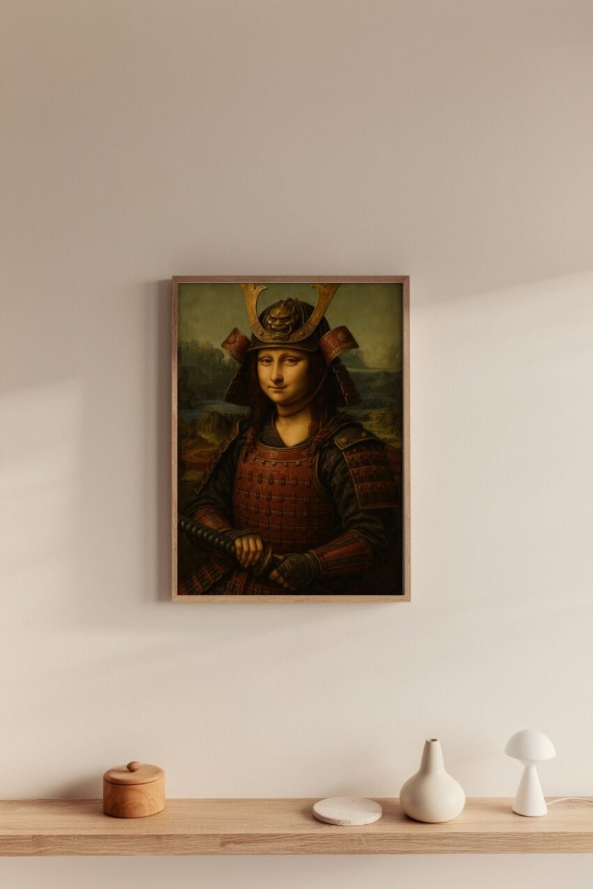 Illustration Poster Mona Lisa Samurai historische Rüstung braun