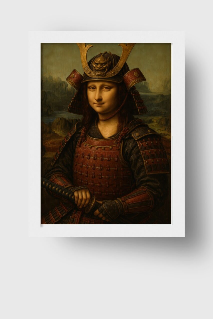 Illustration Poster Mona Lisa Samurai historische Rüstung braun