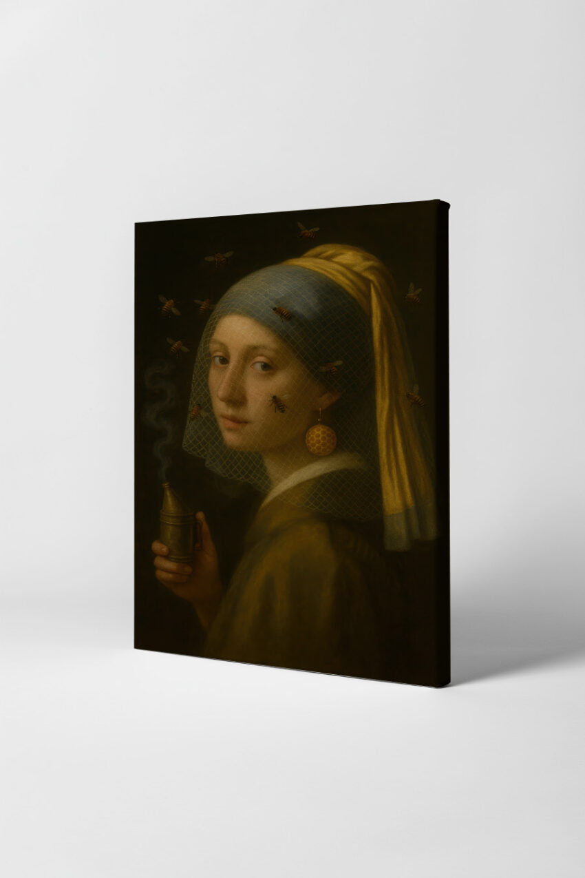 Illustration Poster Mädchen Bienen Ohrring Rauch