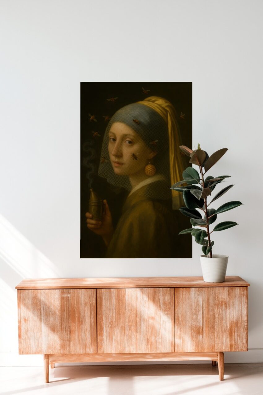 Illustration Poster Mädchen Bienen Ohrring Rauch