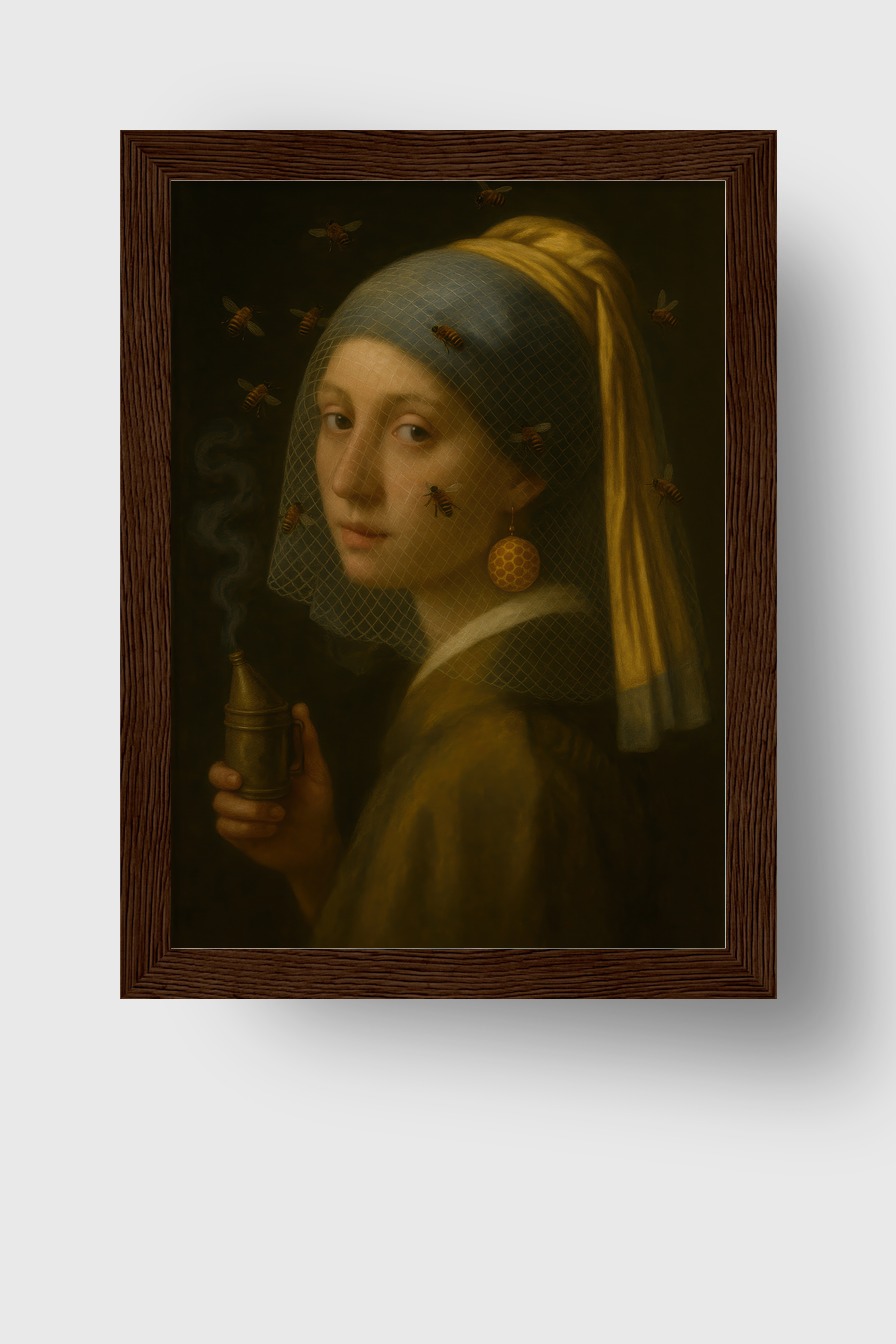 Illustration Poster Mädchen Bienen Ohrring Rauch