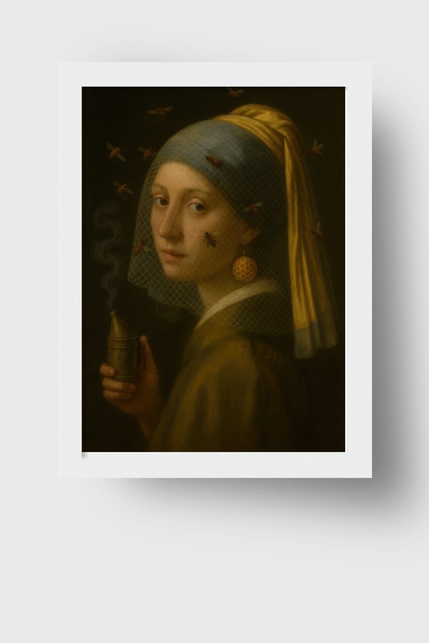 Illustration Poster Mädchen Bienen Ohrring Rauch