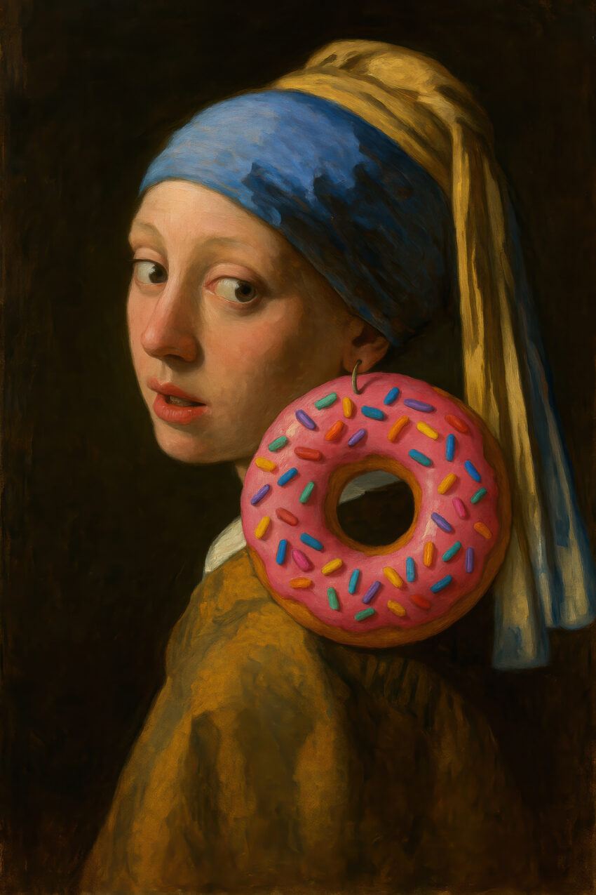 Malerei Poster Mädchen Donut Ohrring farbig