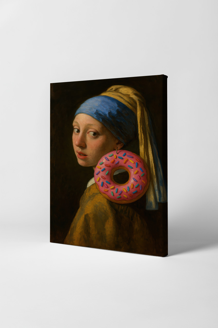 Malerei Poster Mädchen Donut Ohrring farbig