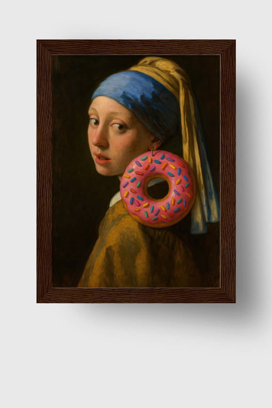 Malerei Poster Mädchen Donut Ohrring farbig