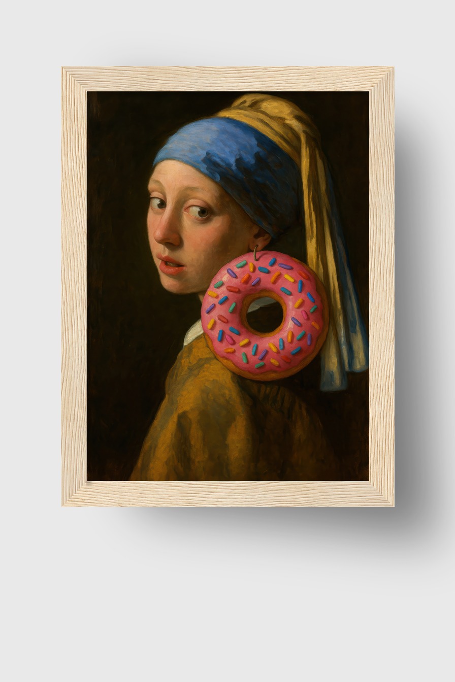 Malerei Poster Mädchen Donut Ohrring farbig