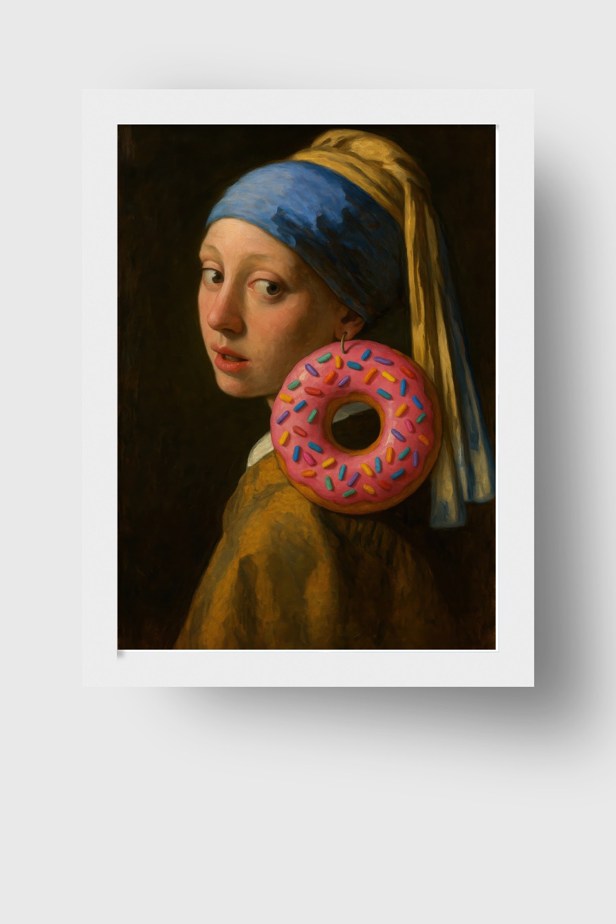 Malerei Poster Mädchen Donut Ohrring farbig